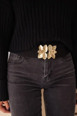 Ceintures-EASY-CLOTHES Ceinture Ju - Noire - Boucle Feuille - AjustableEasy Clothes Noire       