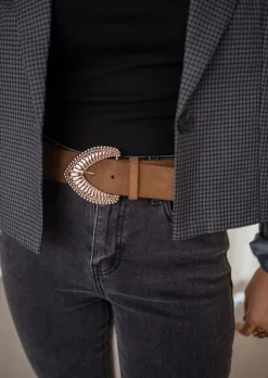 Ceintures-EASY-CLOTHES Ceinture Safa Camel - Boucle Dorée - AjustableEasy Clothes Camel