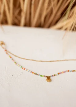 Bracelets-EASY-CLOTHES Chaine de Cheville Dorée Gunzo - Multi Couleurs - Pendentif CoquillageEasy Clothes Multi couleurs et dorée       