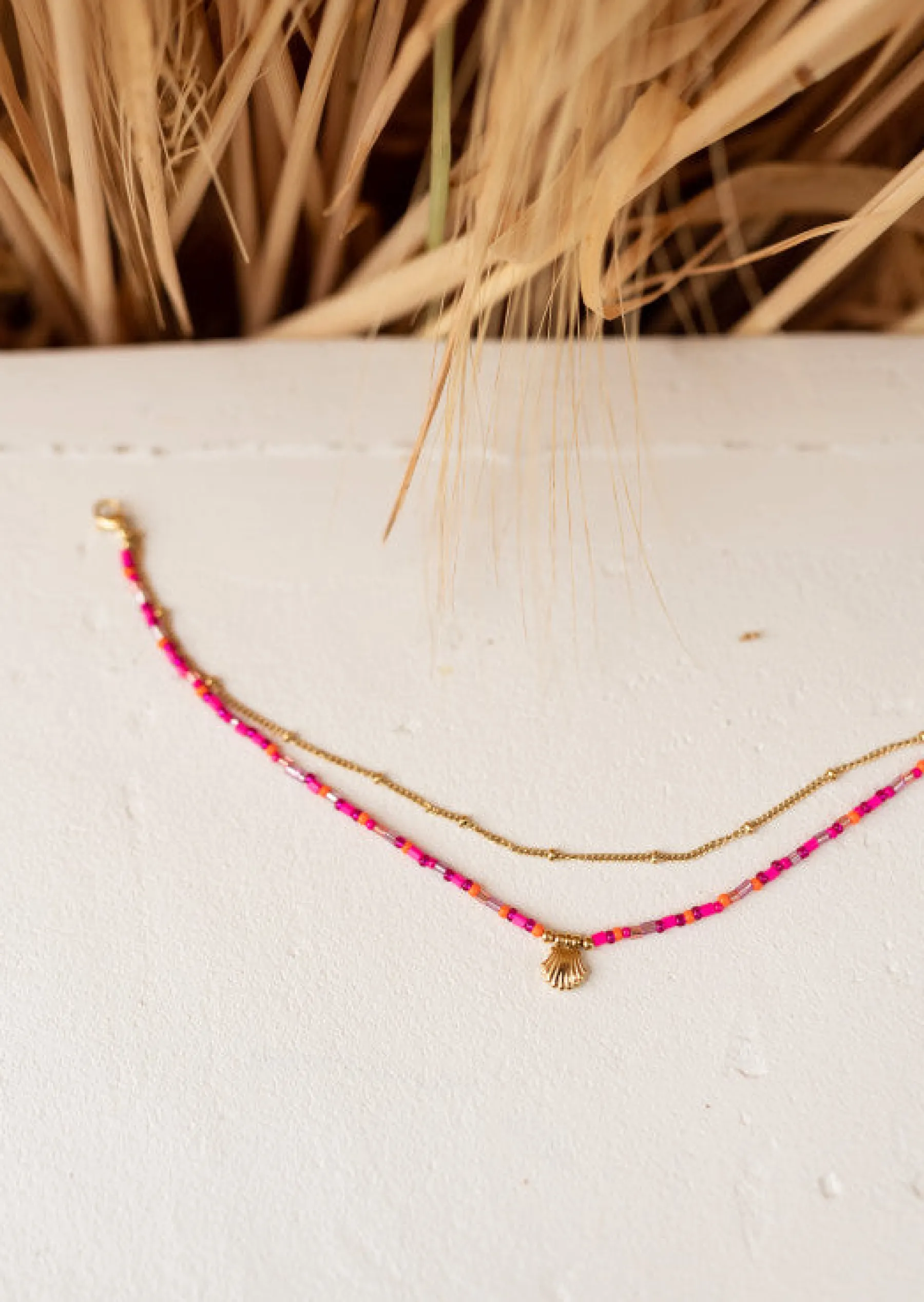 Bracelets-EASY-CLOTHES Chaine de Cheville Gunzo - Rose & Dorée - Pendentif CoquillageEasy Clothes Rose et dorée