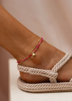 Bracelets-EASY-CLOTHES Chaine de Cheville Gunzo - Rose & Dorée - Pendentif CoquillageEasy Clothes Rose et dorée