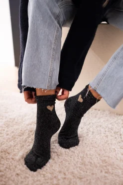 Chaussettes-EASY-CLOTHES Chaussettes - Heart - Paillettes noiresEasy Clothes Noires       