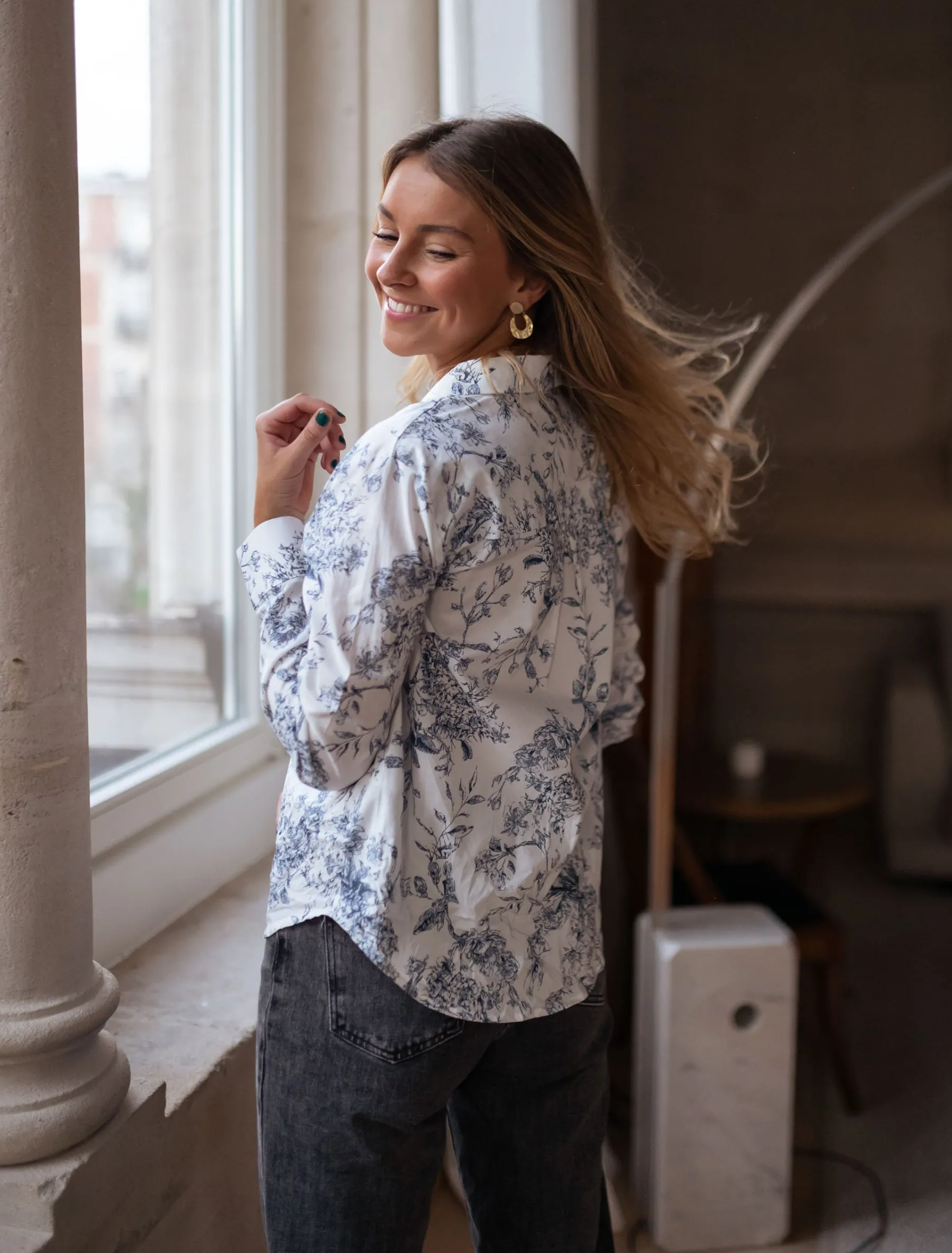 Chemisiers & Blouses-EASY-CLOTHES Chemise Aglaé - blanche à motifs bleusEasy Clothes Blanche à motifs bleus
