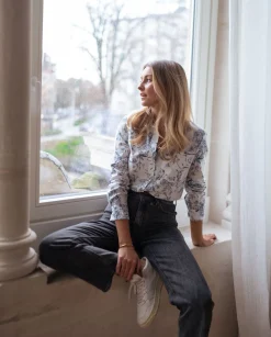 Chemisiers & Blouses-EASY-CLOTHES Chemise Aglaé - blanche à motifs bleusEasy Clothes Blanche à motifs bleus