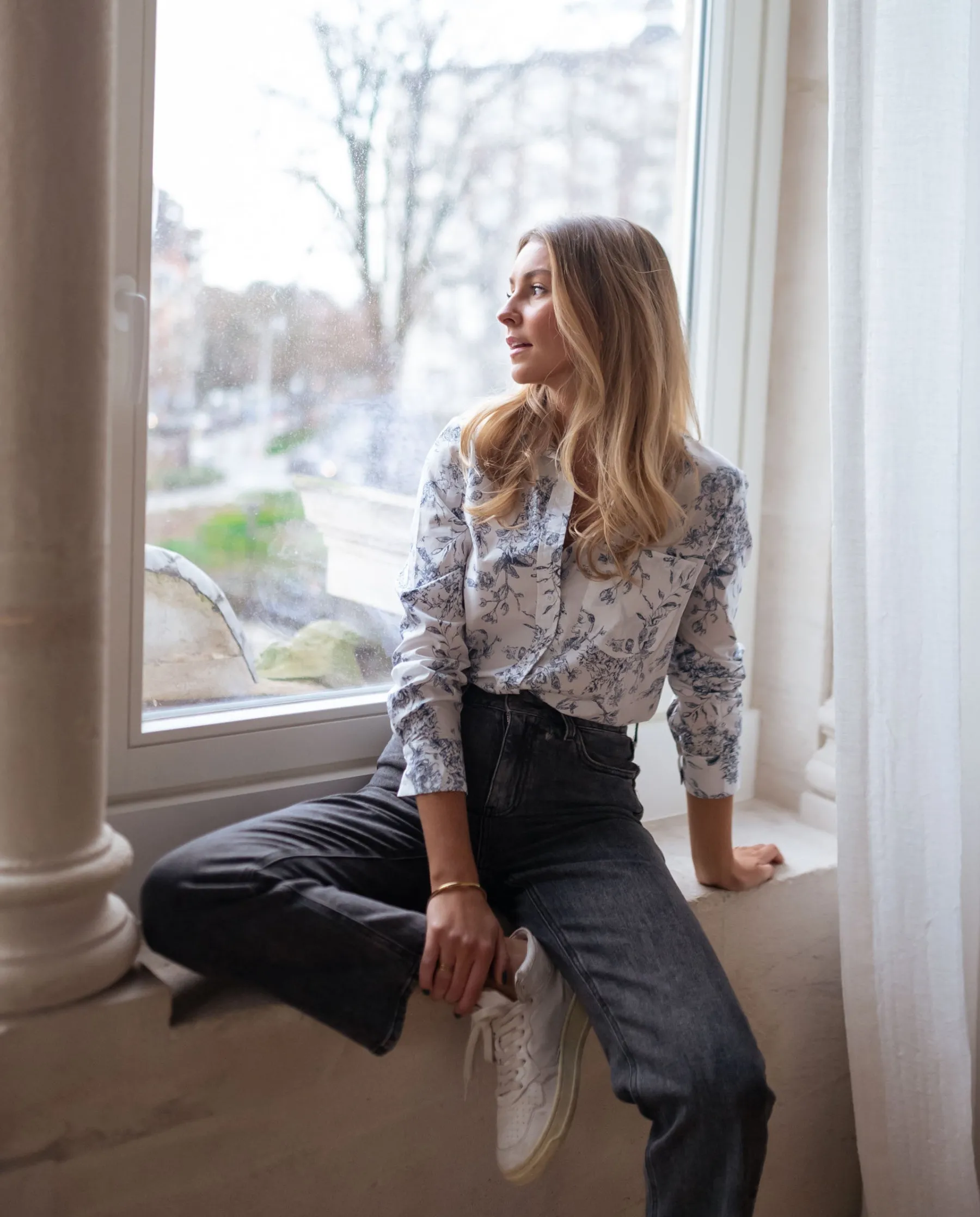 Chemisiers & Blouses-EASY-CLOTHES Chemise Aglaé - blanche à motifs bleusEasy Clothes Blanche à motifs bleus