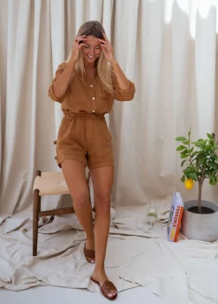 Chemisiers & Blouses-EASY-CLOTHES Chemise Arkie - ocre en linEasy Clothes Ocre en lin