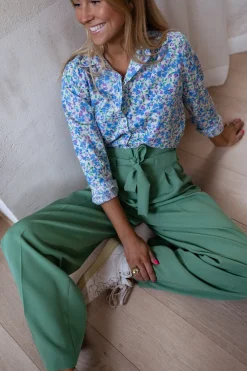 Chemisiers & Blouses-EASY-CLOTHES Chemise Arlette - écrue à fleurs bleuesEasy Clothes Écrue à fleurs bleues