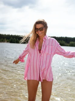 Chemisiers & Blouses-EASY-CLOTHES Chemise Arsen - rose à lignesEasy Clothes Rose à lignes