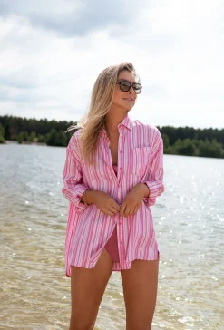 Chemisiers & Blouses-EASY-CLOTHES Chemise Arsen - rose à lignesEasy Clothes Rose à lignes