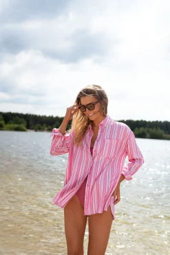 Chemisiers & Blouses-EASY-CLOTHES Chemise Arsen - rose à lignesEasy Clothes Rose à lignes