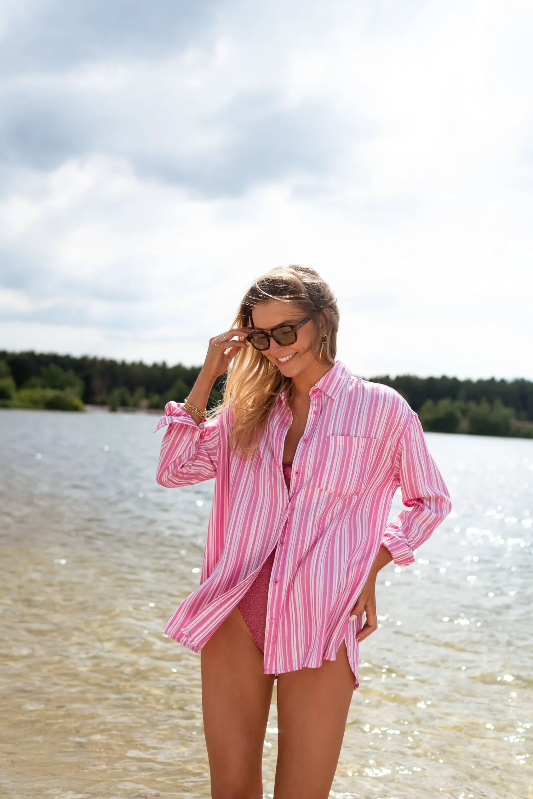 Chemisiers & Blouses-EASY-CLOTHES Chemise Arsen - rose à lignesEasy Clothes Rose à lignes