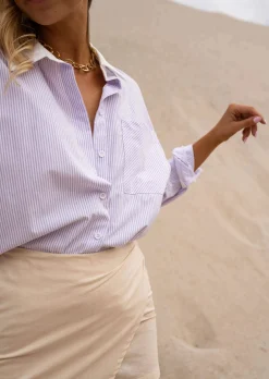 Chemisiers & Blouses-EASY-CLOTHES Chemise Berloz - Lilas & Écru - Coupe Droite - FluideEasy Clothes Lilas et écru       