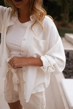 Chemisiers & Blouses-EASY-CLOTHES Chemise blanca - écrue en linEasy Clothes Écrue en lin       