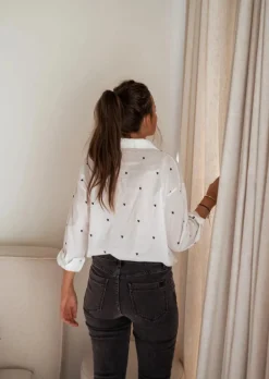 Chemisiers & Blouses-EASY-CLOTHES Chemise Blanche Resa - Motifs Coeur Noirs - Easy Clothes Blanc       