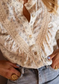 Chemisiers & Blouses-EASY-CLOTHES Chemise Brida beige à fleurs | Chemise fleurie tendance | Prêt-à-porter en ligne | Easy Clothes Beige à fleurs       