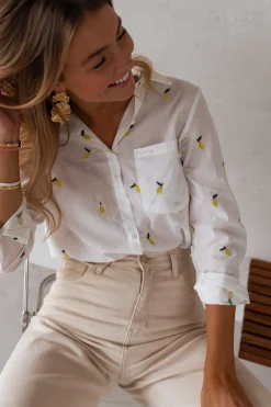 Chemisiers & Blouses-EASY-CLOTHES Chemise Ciara - blanche à motifsEasy Clothes Blanche à motifs