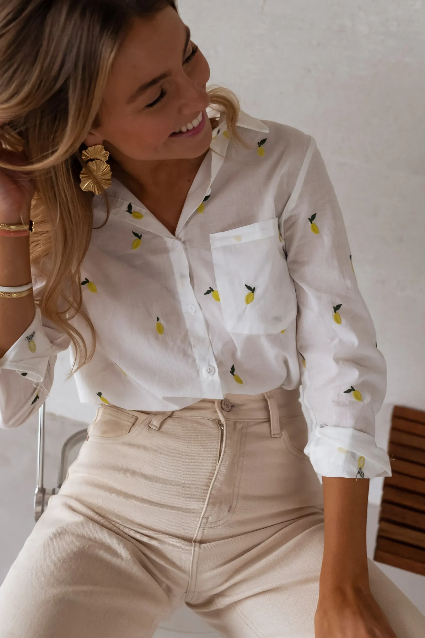 Chemisiers & Blouses-EASY-CLOTHES Chemise Ciara - blanche à motifsEasy Clothes Blanche à motifs