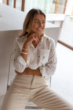 Chemisiers & Blouses-EASY-CLOTHES Chemise Ciara - blanche à motifsEasy Clothes Blanche à motifs