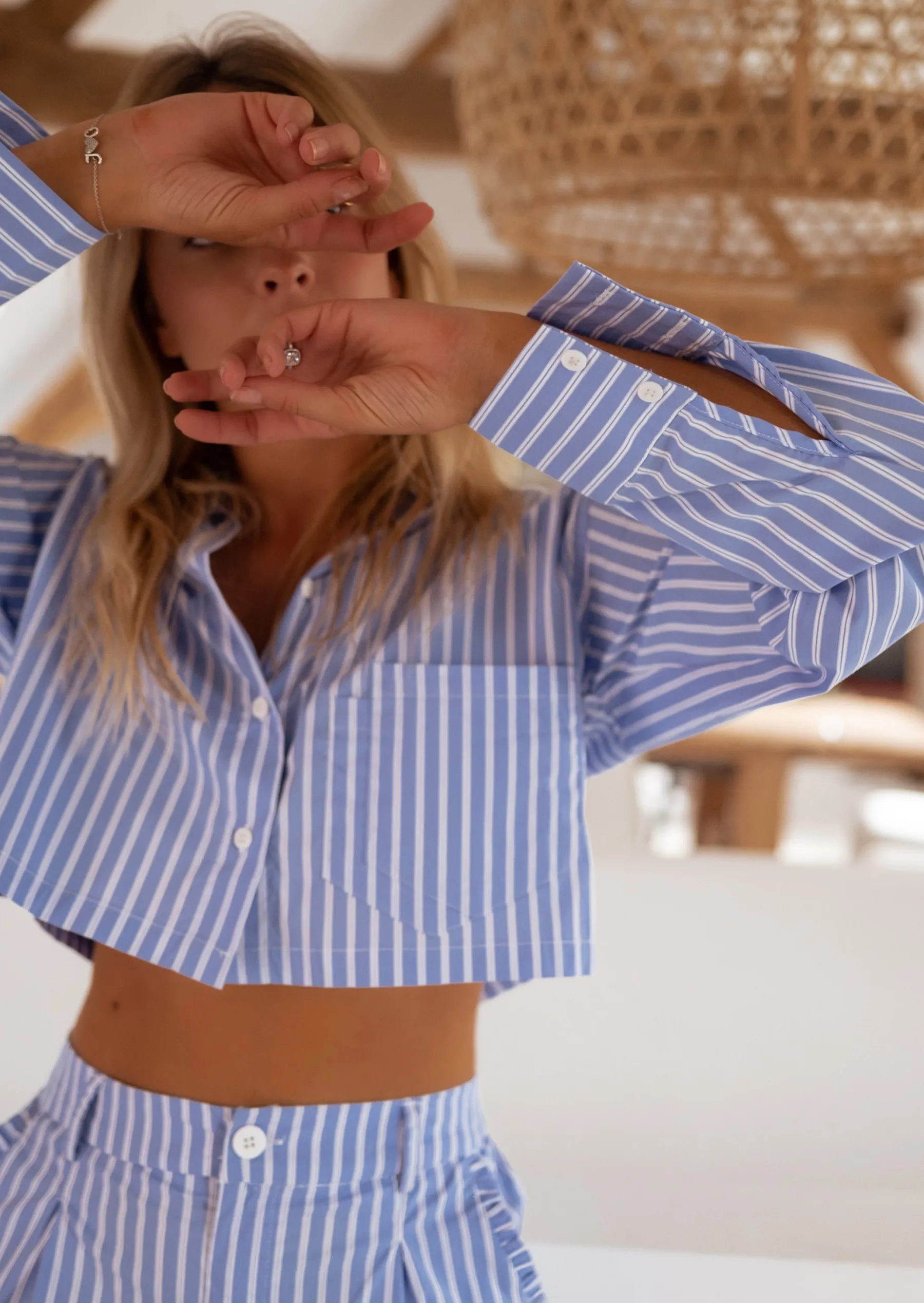 Chemisiers & Blouses-EASY-CLOTHES Chemise Courte Leroy - Lignes Bleues & Blanches - Easy Clothes À lignes