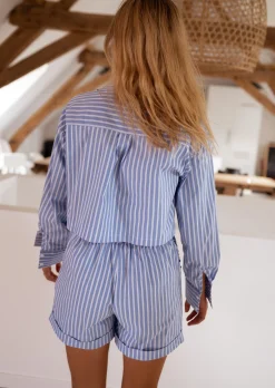 Chemisiers & Blouses-EASY-CLOTHES Chemise Courte Leroy - Lignes Bleues & Blanches - Easy Clothes À lignes