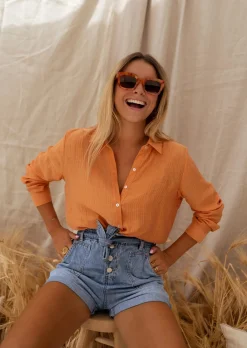 Chemisiers & Blouses-EASY-CLOTHES Chemise Dalo | Couleur Orange | Légère & FluideEasy Clothes Orange       