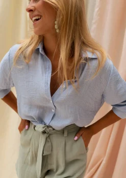 Chemisiers & Blouses-EASY-CLOTHES Chemise Dalo Bleue - Légère & Fluide - Easy Clothes Bleue       