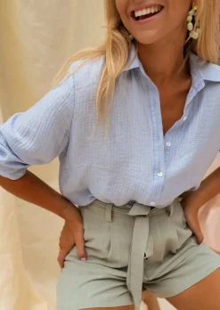 Chemisiers & Blouses-EASY-CLOTHES Chemise Dalo Bleue - Légère & Fluide - Easy Clothes Bleue       