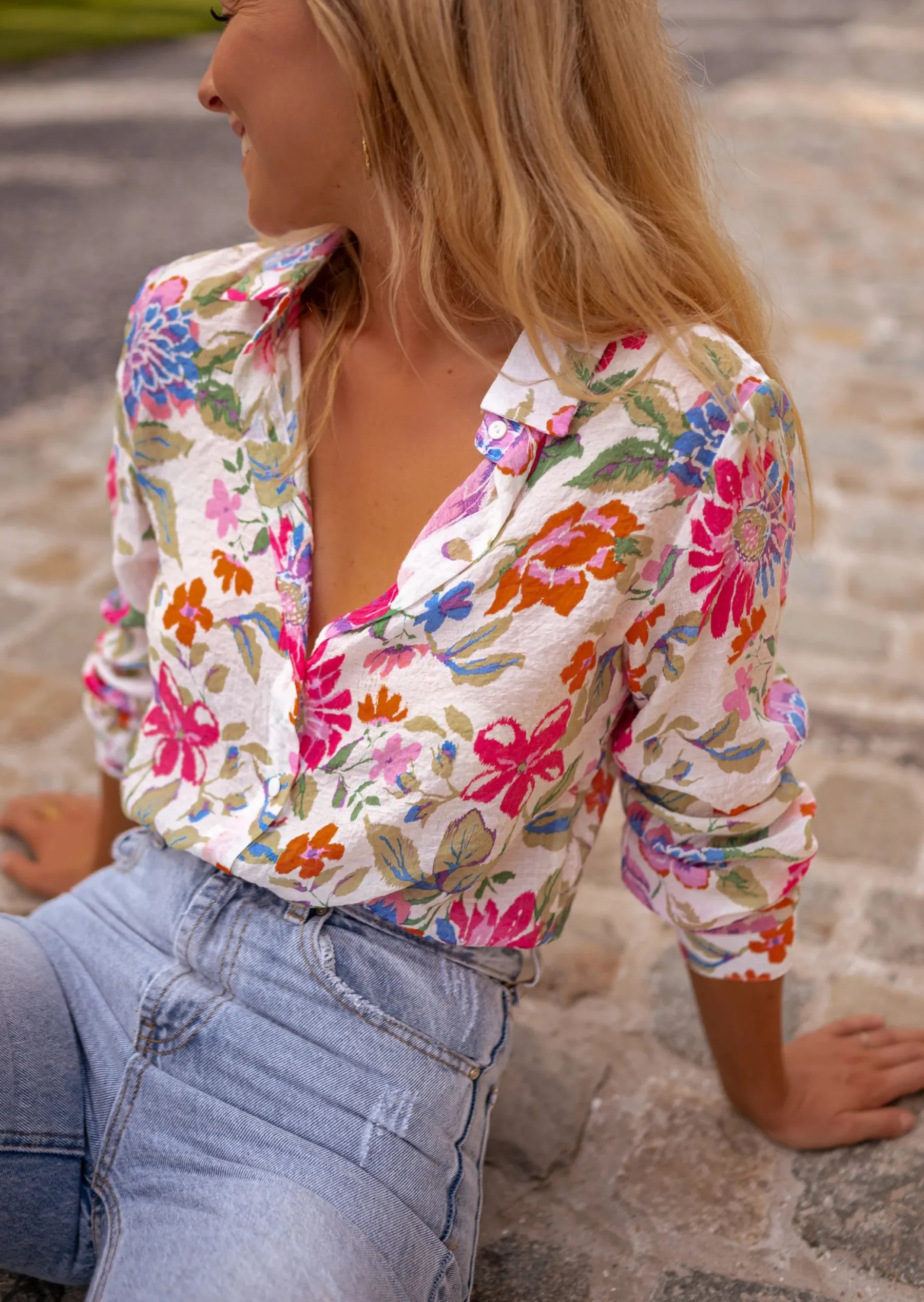 Chemisiers & Blouses-EASY-CLOTHES Chemise Edda - Motifs À Fleurs - MulticoloreEasy Clothes À fleurs