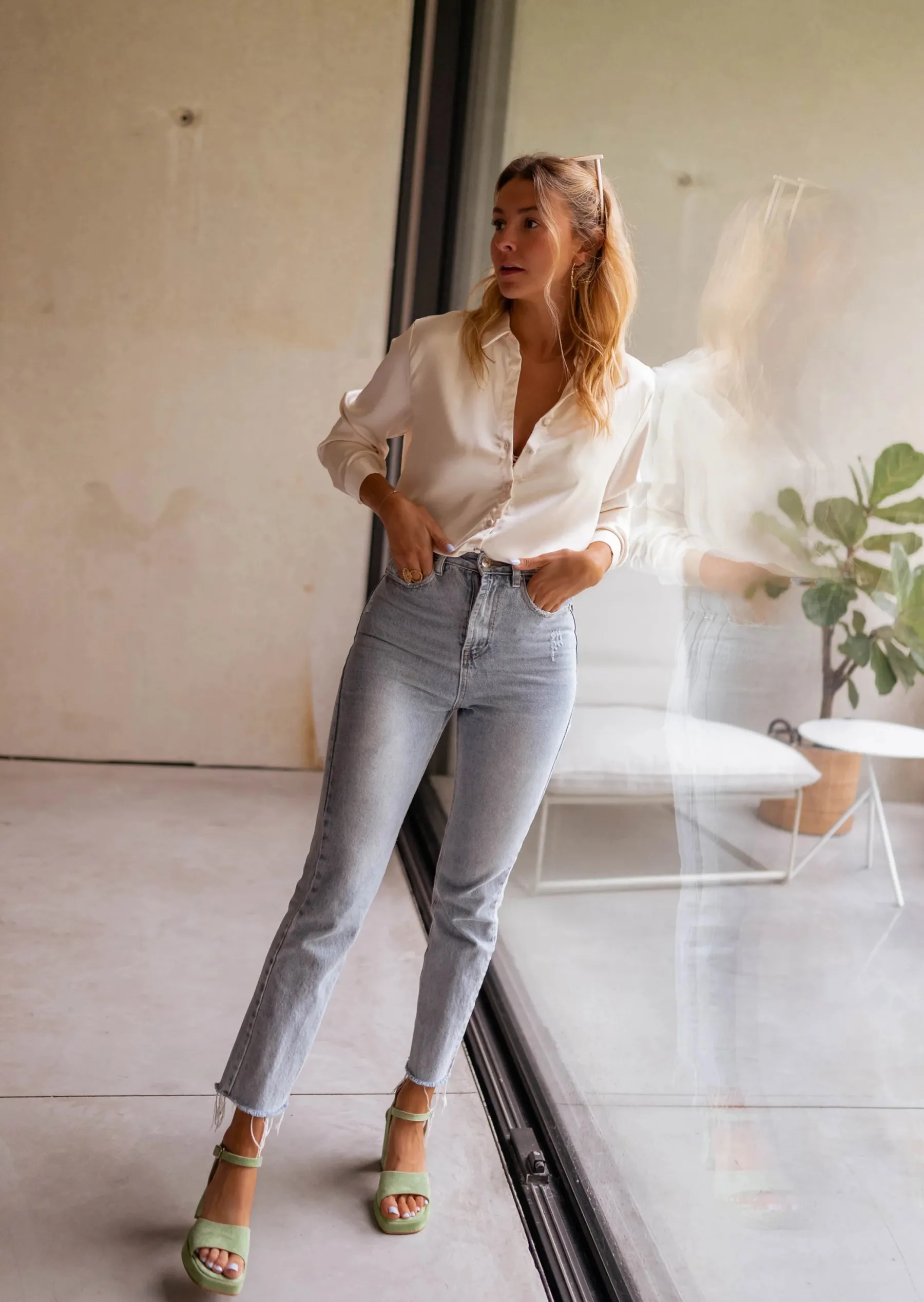 Chemisiers & Blouses-EASY-CLOTHES Chemise Esteve écrue | Chemise satinée | Prêt-à-porter en ligne | Easy Clothes Écrue