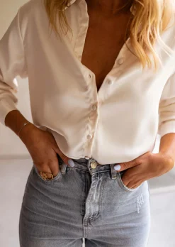 Chemisiers & Blouses-EASY-CLOTHES Chemise Esteve écrue | Chemise satinée | Prêt-à-porter en ligne | Easy Clothes Écrue