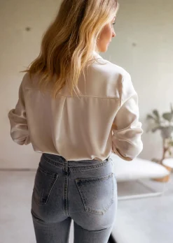 Chemisiers & Blouses-EASY-CLOTHES Chemise Esteve écrue | Chemise satinée | Prêt-à-porter en ligne | Easy Clothes Écrue