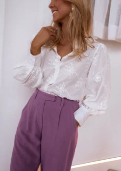 Chemisiers & Blouses-EASY-CLOTHES Chemise Jolane écrue brodée | Chemise brodée transparente | Prêt-à-porter en ligne | Easy Clothes Écrue brodée       