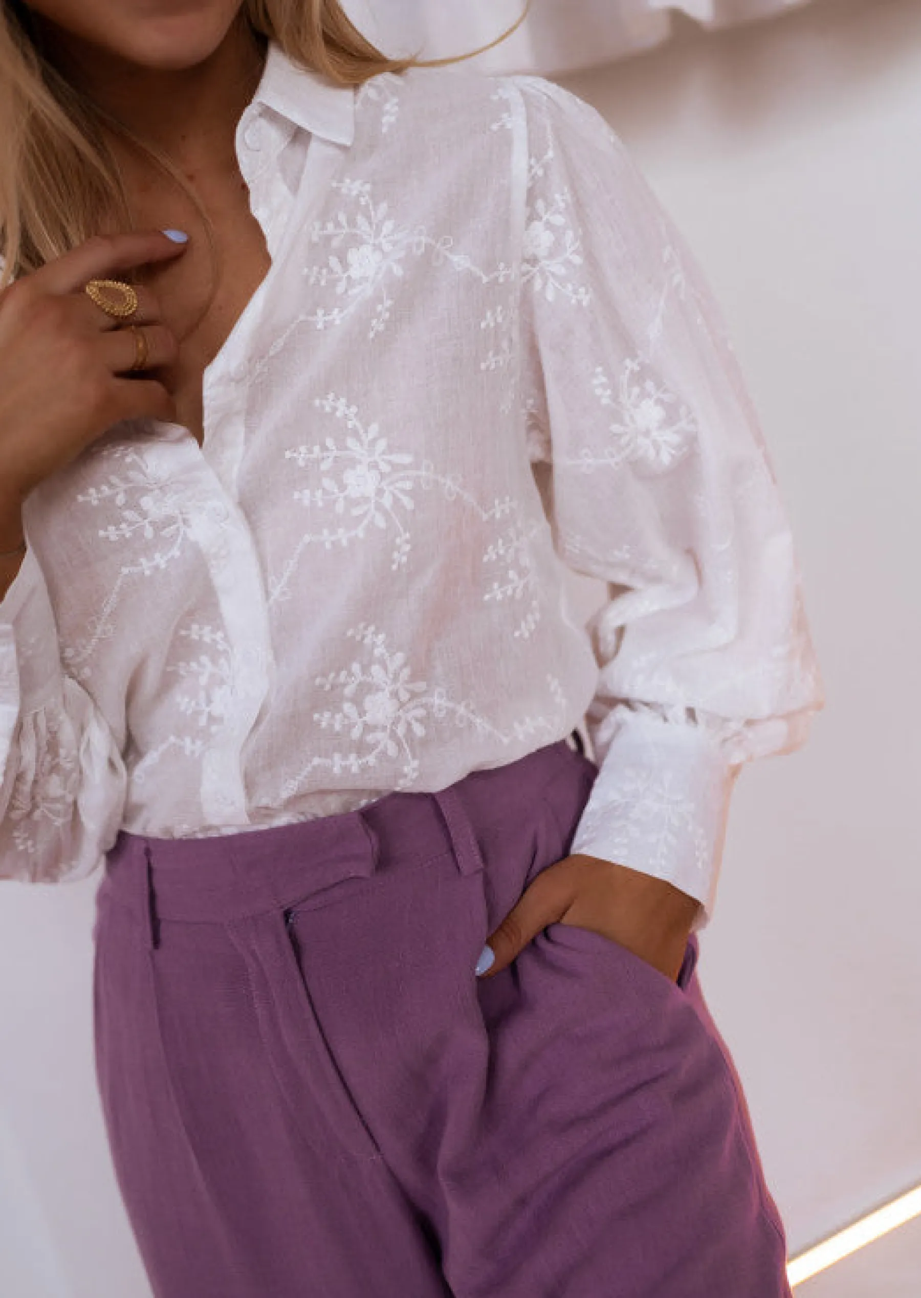 Chemisiers & Blouses-EASY-CLOTHES Chemise Jolane écrue brodée | Chemise brodée transparente | Prêt-à-porter en ligne | Easy Clothes Écrue brodée