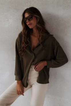 Chemisiers & Blouses-EASY-CLOTHES Chemise Larissa - kakiEasy Clothes Kaki       