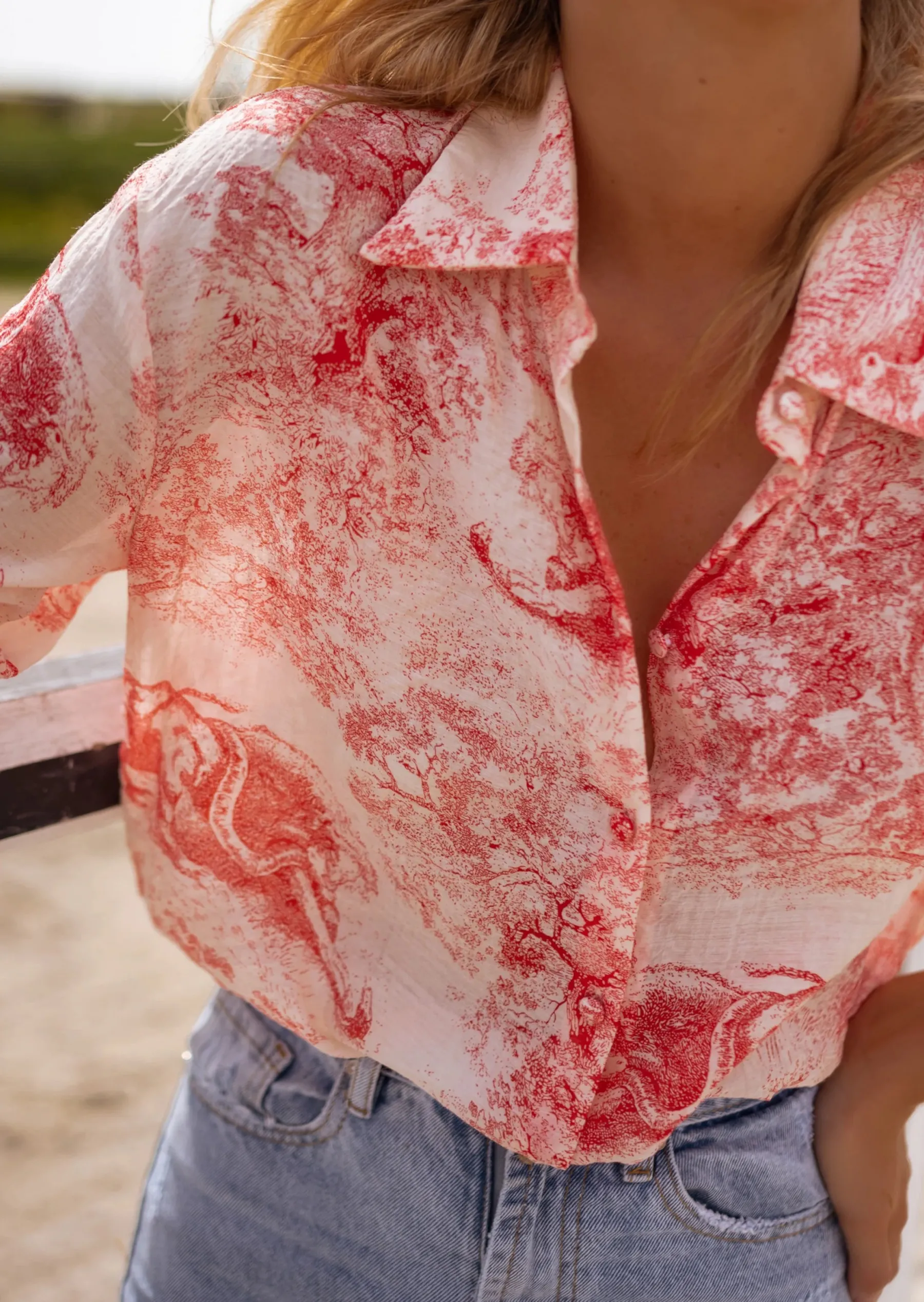 Chemisiers & Blouses-EASY-CLOTHES Chemise Maelle Rouge - Motifs - Fluide - Easy Clothes Rouge