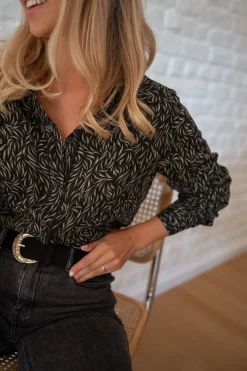 Chemisiers & Blouses-EASY-CLOTHES Chemise Merida - noire à motifs vertsEasy Clothes Noire à motifs verts
