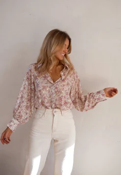 Chemisiers & Blouses-EASY-CLOTHES Chemise Nara - Beige & Rose - FluideEasy Clothes Beige et rose       