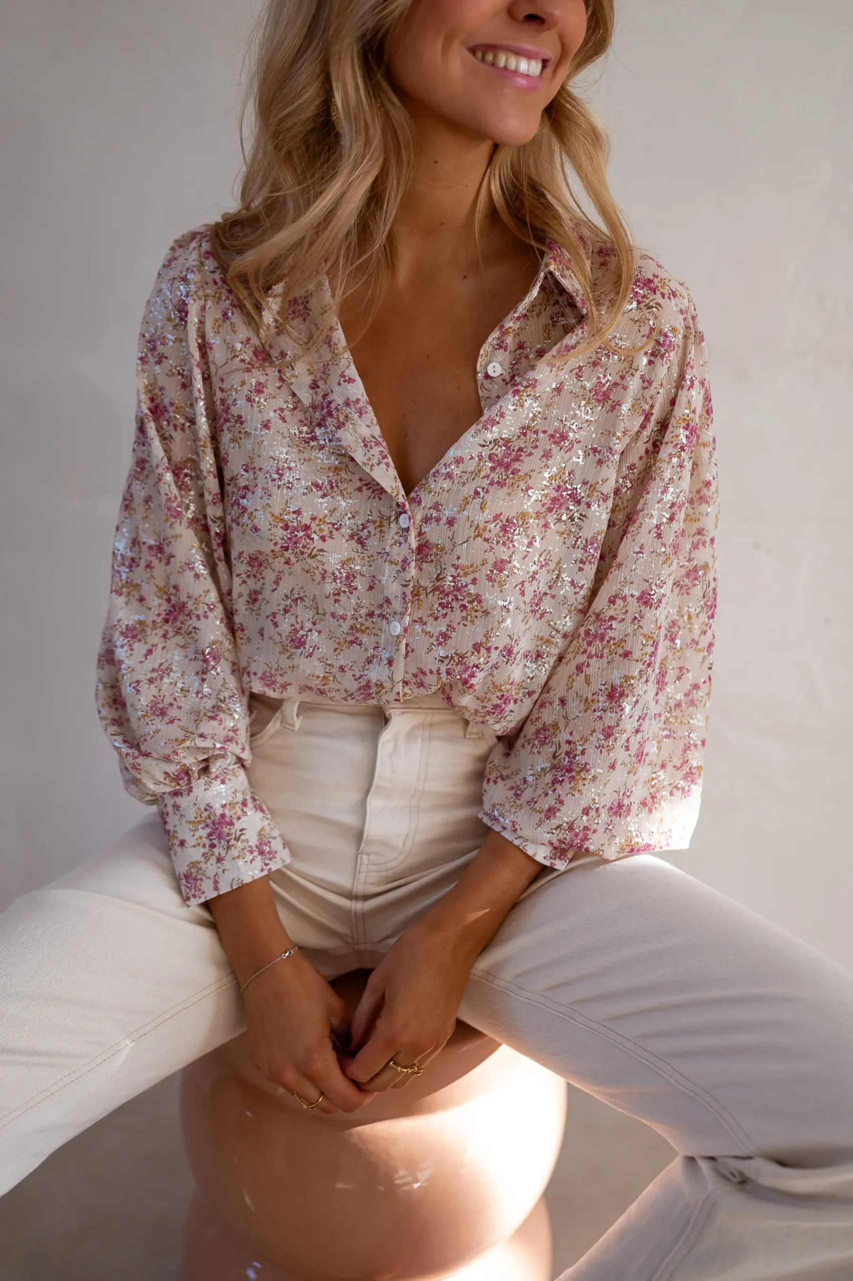 Chemisiers & Blouses-EASY-CLOTHES Chemise Nara - Beige & Rose - FluideEasy Clothes Beige et rose