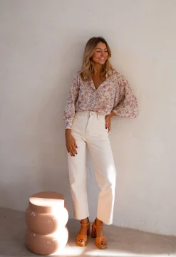 Chemisiers & Blouses-EASY-CLOTHES Chemise Nara - Beige & Rose - FluideEasy Clothes Beige et rose