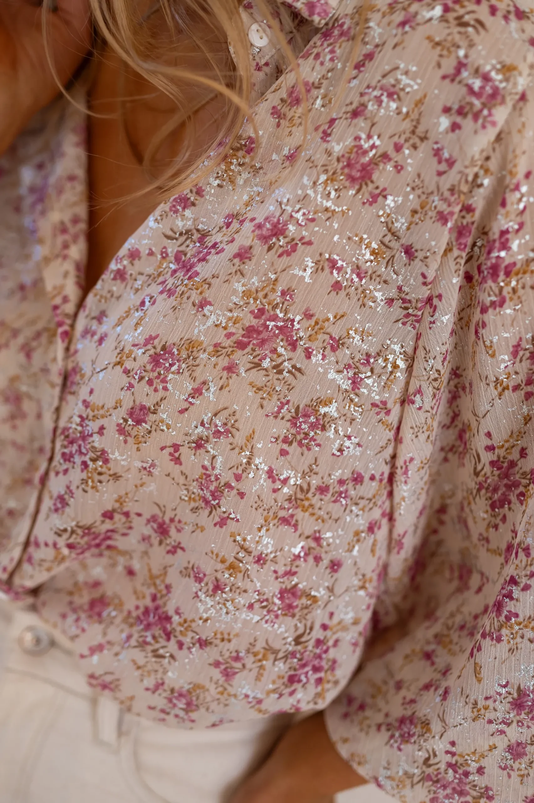 Chemisiers & Blouses-EASY-CLOTHES Chemise Nara - Beige & Rose - FluideEasy Clothes Beige et rose