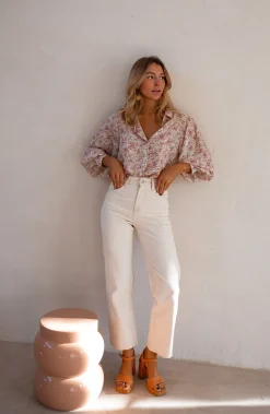 Chemisiers & Blouses-EASY-CLOTHES Chemise Nara - Beige & Rose - FluideEasy Clothes Beige et rose