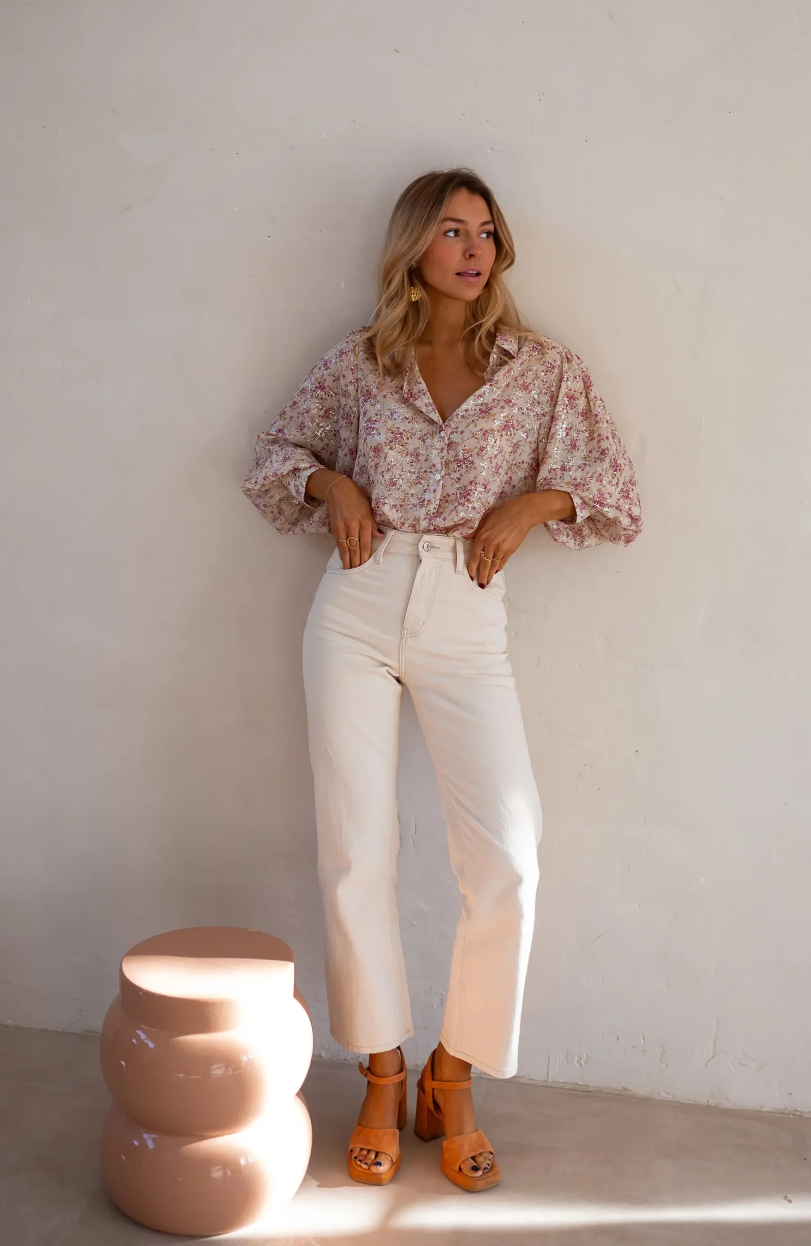 Chemisiers & Blouses-EASY-CLOTHES Chemise Nara - Beige & Rose - FluideEasy Clothes Beige et rose