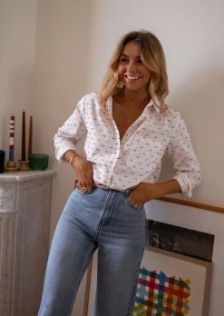 Chemisiers & Blouses-EASY-CLOTHES Chemise Nina - blanche à motifs rougesEasy Clothes Blanche à motifs rouges       