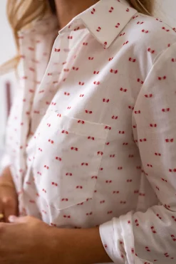 Chemisiers & Blouses-EASY-CLOTHES Chemise Nina - blanche à motifs rougesEasy Clothes Blanche à motifs rouges
