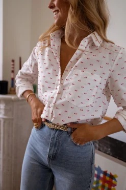 Chemisiers & Blouses-EASY-CLOTHES Chemise Nina - blanche à motifs rougesEasy Clothes Blanche à motifs rouges