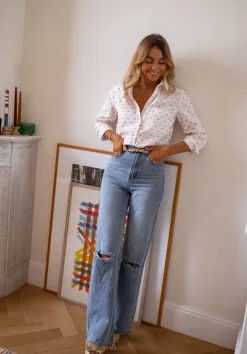 Chemisiers & Blouses-EASY-CLOTHES Chemise Nina - blanche à motifs rougesEasy Clothes Blanche à motifs rouges