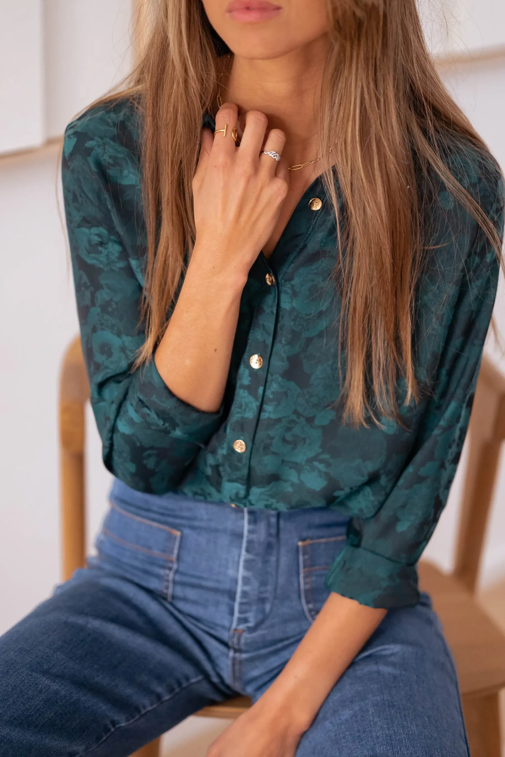 Chemisiers & Blouses-EASY-CLOTHES Chemise Paula - verte et bleueEasy Clothes Verte et bleue
