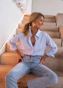Chemisiers & Blouses-EASY-CLOTHES Chemise Raphi bleue à lignes | Chemise bleue lignée | Prêt-à-porter en ligne | Easy Clothes Bleue à lignes       