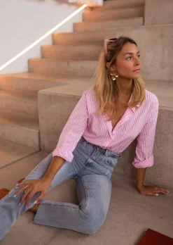 Chemisiers & Blouses-EASY-CLOTHES Chemise Raphi rose à lignes | Chemise lignée rose | Prêt-à-porter en ligne | Easy Clothes Rose à lignes