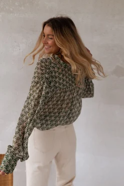 Chemisiers & Blouses-EASY-CLOTHES Chemise Regina - verte à motifsEasy Clothes Verte à motifs       